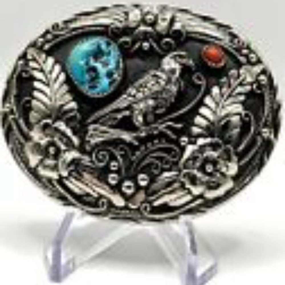 Vintage Handcrafted Navajo Sterl Silver Belt Buckle Turquoise Eagle Women & Men